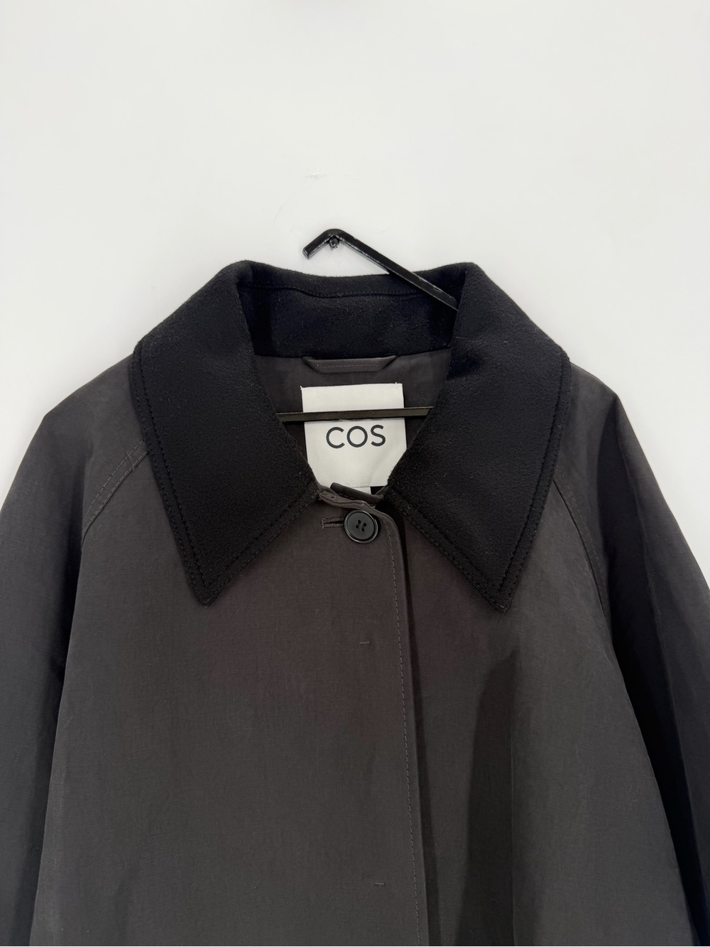 Cos Wool Trimmed Long Car Coat In Black